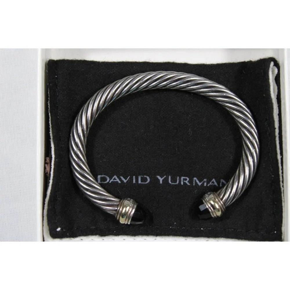 David Yurman 5mm Cable Sterling Silver Black Onyx and 14K Yellow Gold Bracelet M